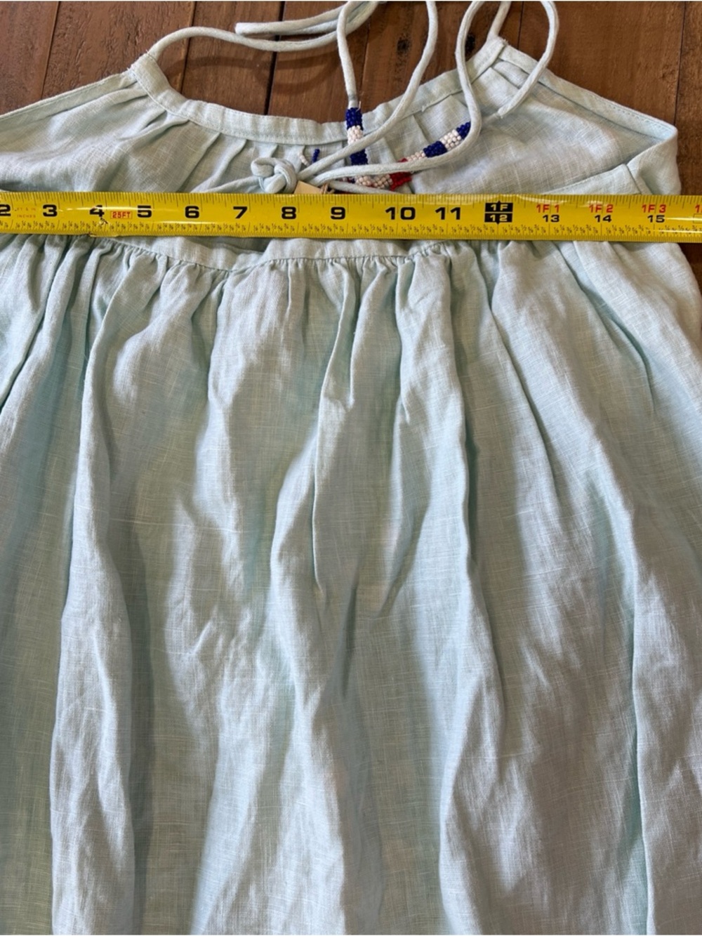 Pepin Anthropologie Linen Halter Dress MIDI Size 0 Aqua Beaded Pocket New Damage - Picture 12 of 14